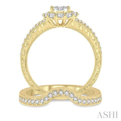 7/8 Ctw Lovebright Diamond Wedding Set With 3/4 Ctw Oval Shape Engagement Ring and 1/6 Ctw Wedding Band in 14K Yellow and White Gold