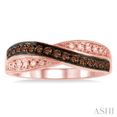1/4 ctw Single Cut White and Champagne Brown Diamond Ring in 10K Rose Gold