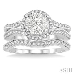 7/8 ctw Diamond Wedding Set with 3/4 ctw Lovebright Round Cut Engagement Ring and 1/6 ctw Wedding Band in 14K White Gold