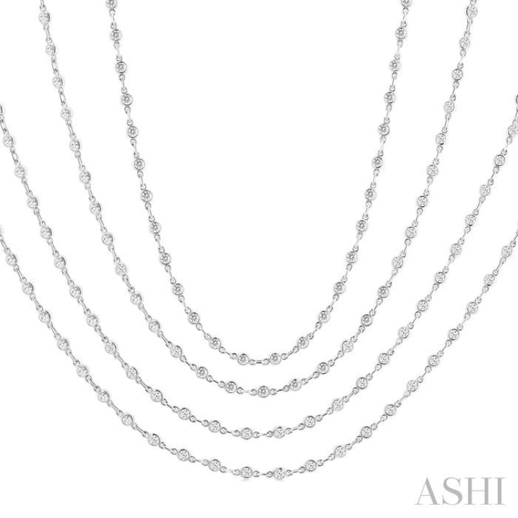 7.00 Ctw Bezel Set Round Cut Diamond Layered 60-Inch Necklace in 14K White Gold