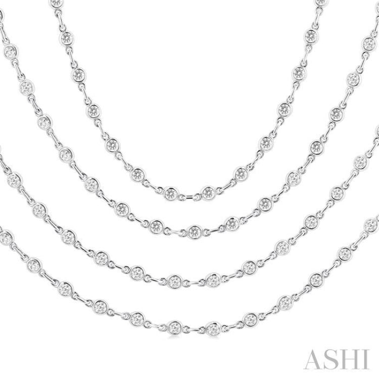 7.00 Ctw Bezel Set Round Cut Diamond Layered 60-Inch Necklace in 14K White Gold