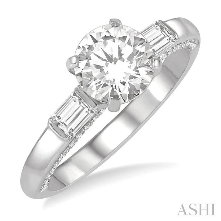1/3 Ctw Circular Head Baguette and Round Cut Diamond Semi-Mount Engagement Ring in 14K White Gold