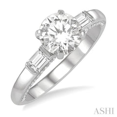 1/3 Ctw Circular Head Baguette and Round Cut Diamond Semi-Mount Engagement Ring in 14K White Gold
