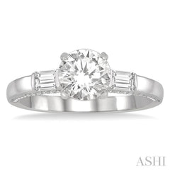 1/3 Ctw Circular Head Baguette and Round Cut Diamond Semi-Mount Engagement Ring in 14K White Gold