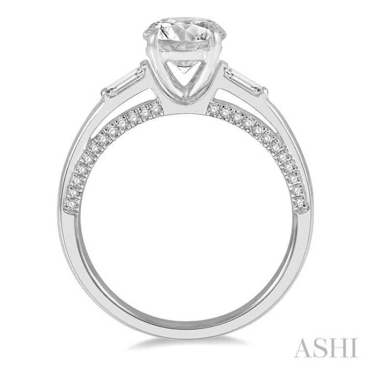 1/3 Ctw Circular Head Baguette and Round Cut Diamond Semi-Mount Engagement Ring in 14K White Gold