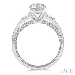 1/3 Ctw Circular Head Baguette and Round Cut Diamond Semi-Mount Engagement Ring in 14K White Gold