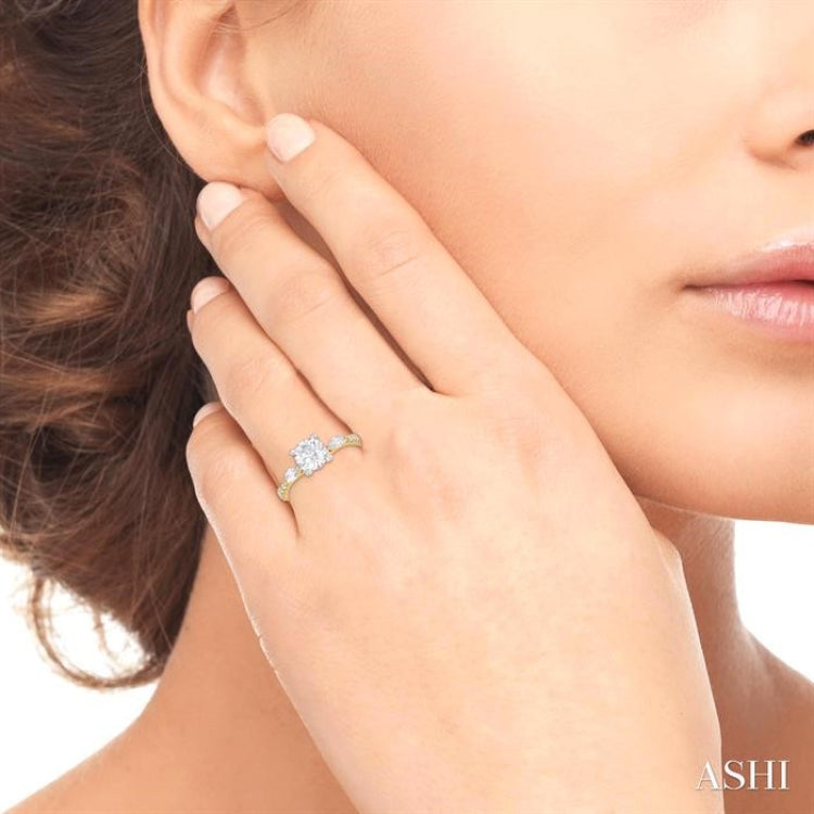 3/8 Ctw Marquise and Round Cut Diamond Semi-Mount Engagement Ring in 14K Yellow and White Gold