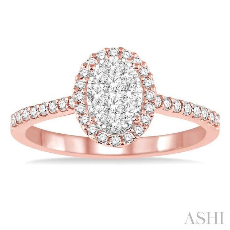 1/2 ctw Oval Shape Diamond Lovebright Ring in 14K Rose and White Gold