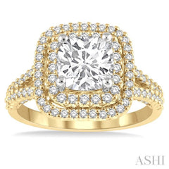 3/4 ctw Cushion Shape Round Cut Diamond Semi-Mount Engagement Ring in 14K Yellow and White Gold