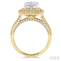 3/4 ctw Cushion Shape Round Cut Diamond Semi-Mount Engagement Ring in 14K Yellow and White Gold