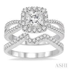5/8 ctw Diamond Wedding Set with 1/2 ctw Princess Cut Engagement Ring and 1/6 ctw Wedding Band in 14K White Gold