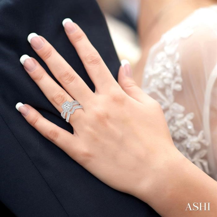 5/8 ctw Diamond Wedding Set with 1/2 ctw Princess Cut Engagement Ring and 1/6 ctw Wedding Band in 14K White Gold