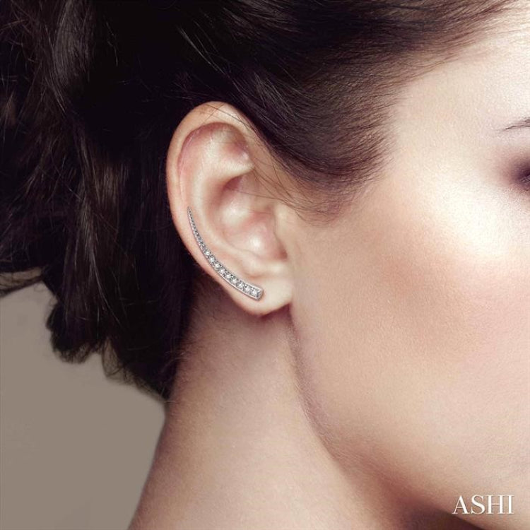 1/5 ctw Pointed End Arc Climbers Round Cut Diamond Earrings in 14K White Gold