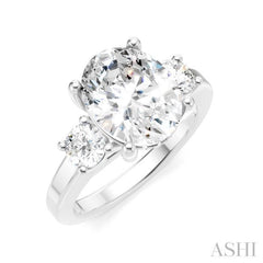 1/2 Ctw Tri-Mount Past, Present and Future Oval Shape Center Round Cut Diamond Semi Mount Engagement Ring in 14K White Gold