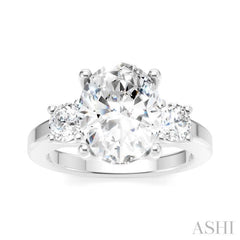 1/2 Ctw Tri-Mount Past, Present and Future Oval Shape Center Round Cut Diamond Semi Mount Engagement Ring in 14K White Gold