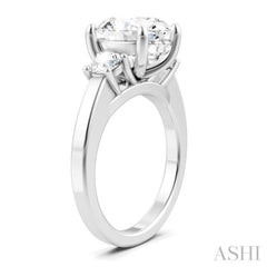 1/2 Ctw Tri-Mount Past, Present and Future Oval Shape Center Round Cut Diamond Semi Mount Engagement Ring in 14K White Gold