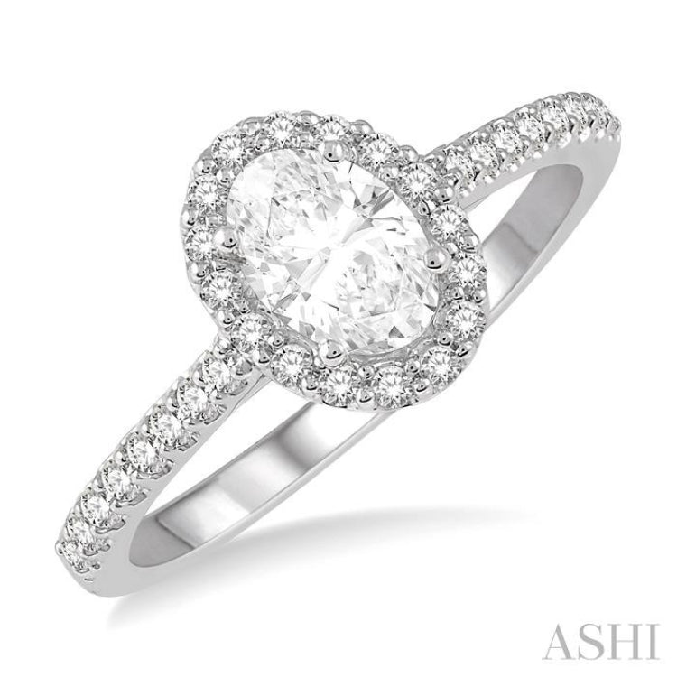 1/4 ctw Oval Shape Semi-Mount Diamond Engagement Ring in 14K White Gold