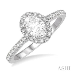 1/4 ctw Oval Shape Semi-Mount Diamond Engagement Ring in 14K White Gold