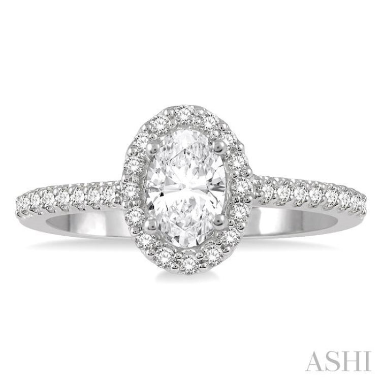 1/4 ctw Oval Shape Semi-Mount Diamond Engagement Ring in 14K White Gold