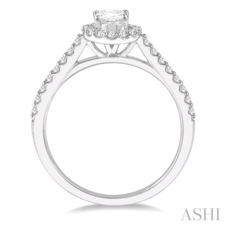 1/4 ctw Oval Shape Semi-Mount Diamond Engagement Ring in 14K White Gold