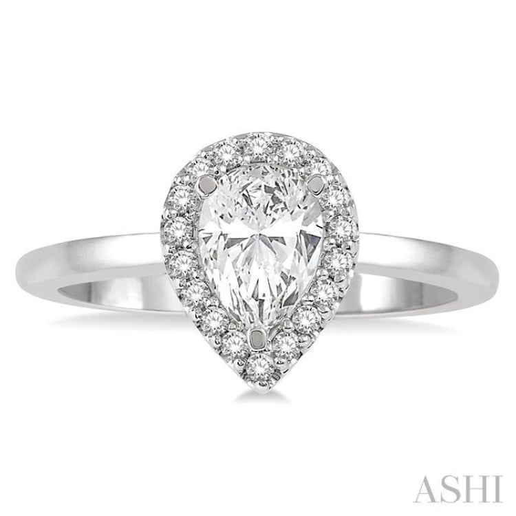 1/10 ctw Round Cut Diamond Halo Semi Mount Engagement Ring in 14K White Gold