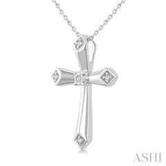 1/20 Ctw Round Cut Diamond Fashion Cross Pendant With Chain in Sterling Silver