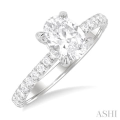 1/2 ctw Oval Shape Semi-Mount Diamond Engagement Ring in 14K White Gold