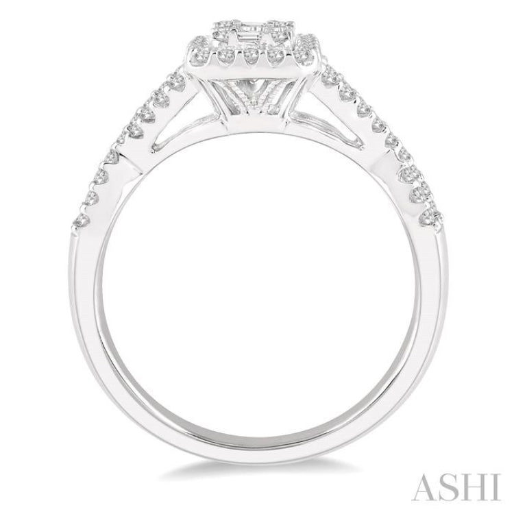 1/2 ctw Entwined Shank Baguette & Round Cut Fusion Diamond Ring in 14K White Gold