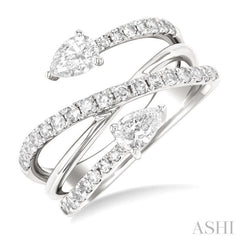 1.00 Ctw East West Pear and Round Cut Diamond Split Open-End Fashion Ring in 14K White Gold
