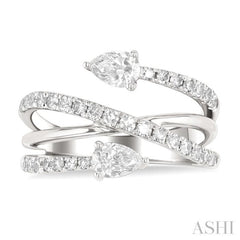 1.00 Ctw East West Pear and Round Cut Diamond Split Open-End Fashion Ring in 14K White Gold