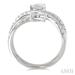 1.00 Ctw East West Pear and Round Cut Diamond Split Open-End Fashion Ring in 14K White Gold