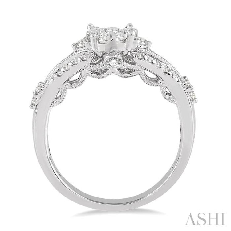 5/8 ctw Round Cut Diamond Lovebright Engagement Ring in 14K White Gold