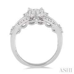 5/8 ctw Round Cut Diamond Lovebright Engagement Ring in 14K White Gold