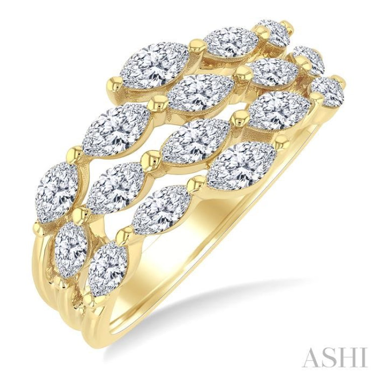 1 1/2 Ctw Split Open-End Triple Row Marquise Cut Diamond Fashion Ring in 14K Yellow Gold