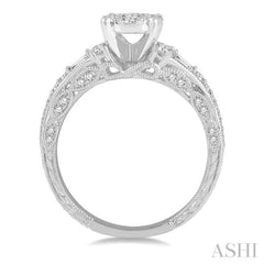 7/8 ctw Circular Mount Lovebright Round Cut and Baguette Diamond Engagement Ring in 14K White Gold