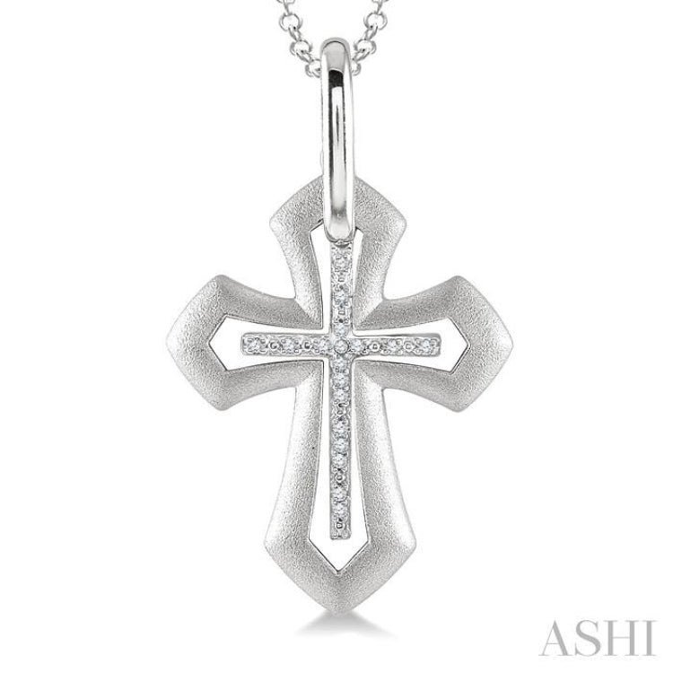 1/20 Ctw Round Cut Diamond Cross Pendant with Chain in Sterling Silver