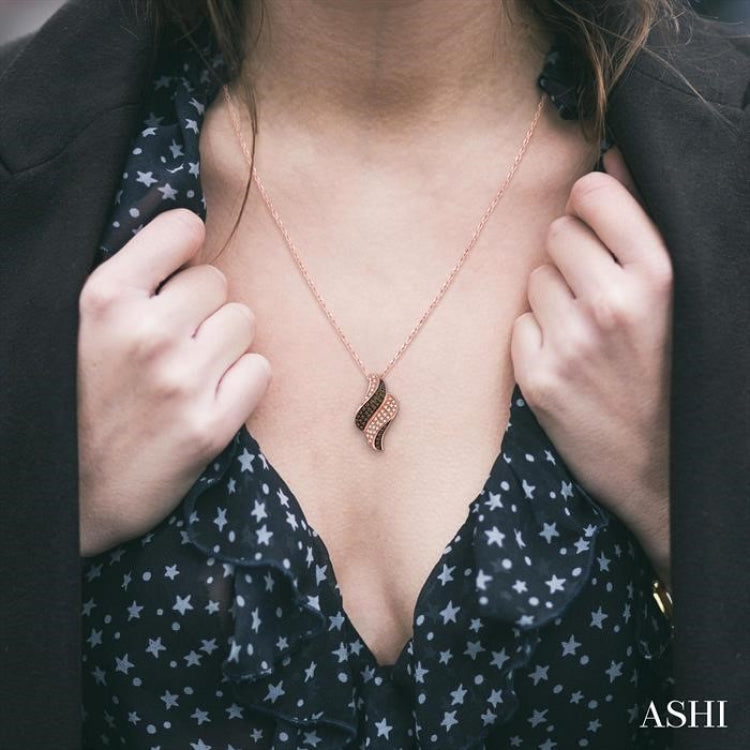 1/4 Ctw Single Cut White and Champagne Brown Diamond Pendant in 14K Rose Gold with Chain