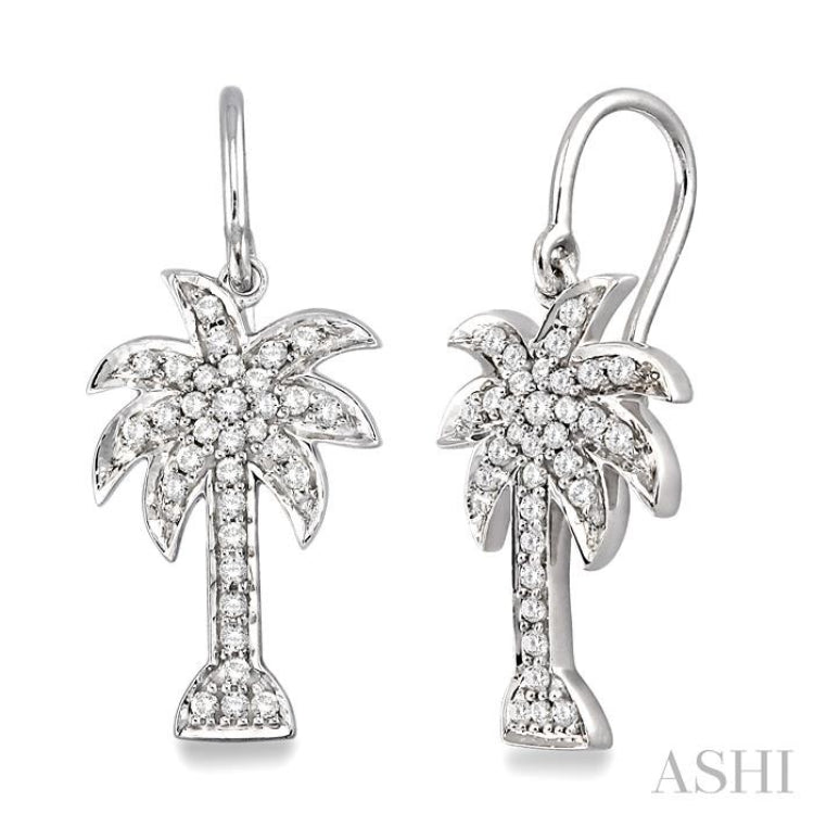 1/2 ctw Round Cut Diamond Palm Tree Earrings in 14K White Gold