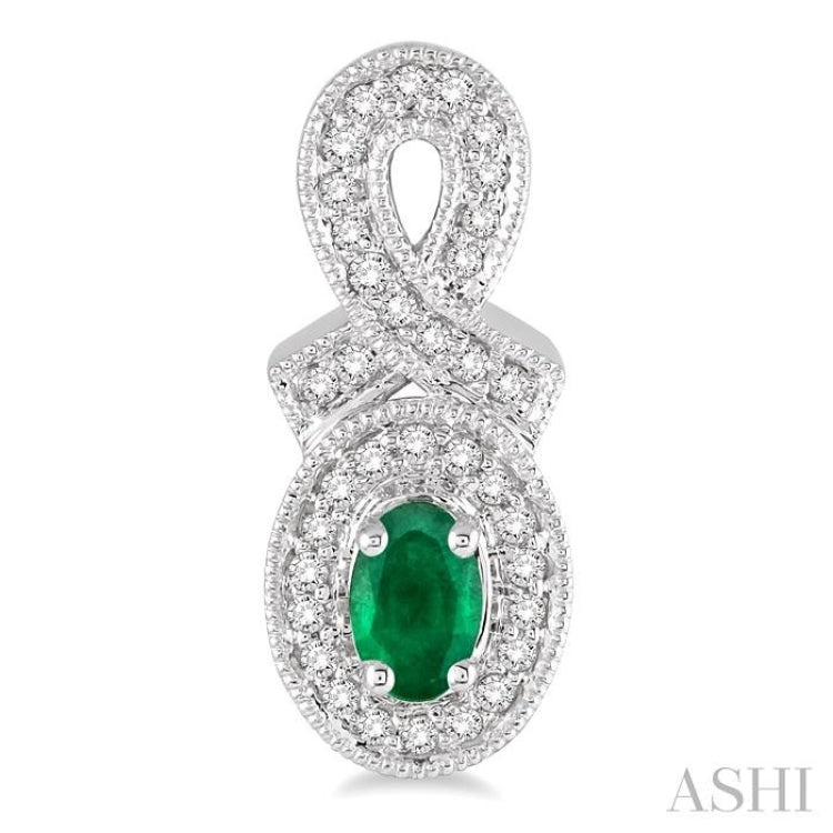 5x3 MM Oval Cut Emerald and 1/3 ctw Round Cut Diamond Earrings in 10K White Gold