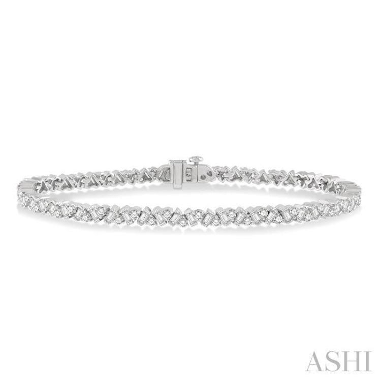 3 Ctw Zigzag Baguette and Round Cut Diamond Bracelet in 14K White Gold
