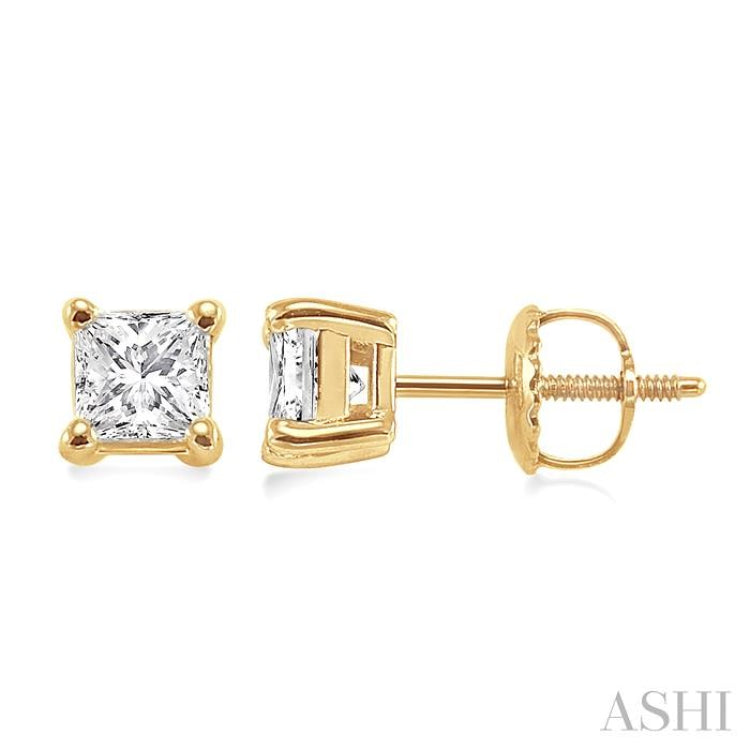 1 Ctw Princess Cut Diamond Stud Earrings in 14K Yellow Gold