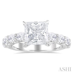 7/8 Ctw Princess Shape Oval and Round Cut Diamond Semi Mount Engagement Ring in 14K White Gold