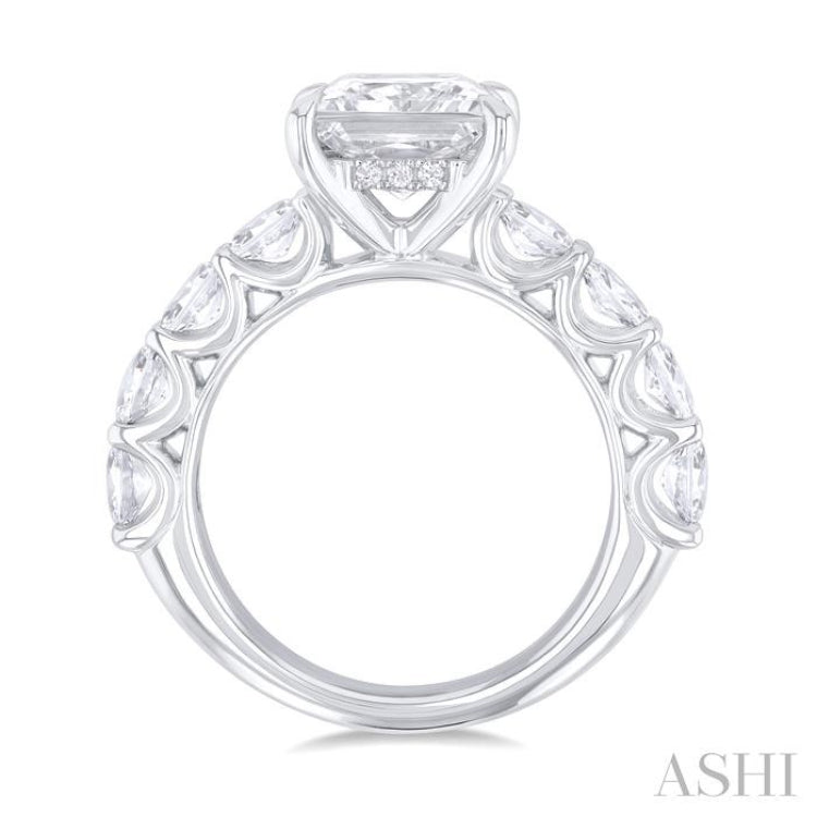 7/8 Ctw Princess Shape Oval and Round Cut Diamond Semi Mount Engagement Ring in 14K White Gold