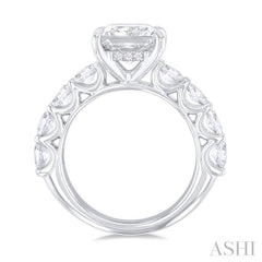 7/8 Ctw Princess Shape Oval and Round Cut Diamond Semi Mount Engagement Ring in 14K White Gold