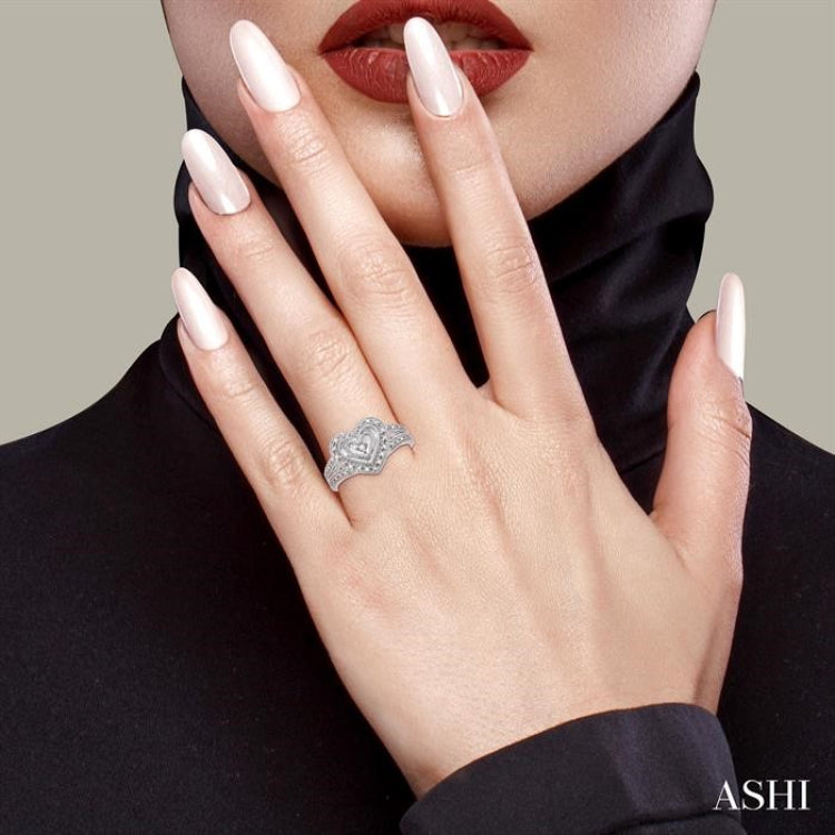 1/20 Ctw Heart Shape Single Cut Diamond Ring in Sterling Silver