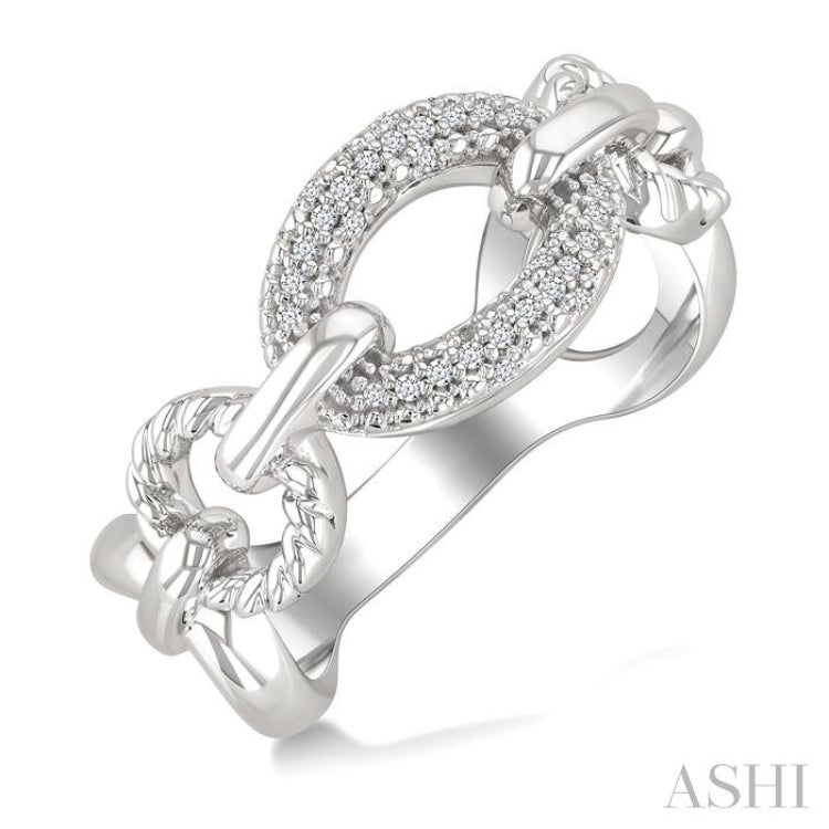 1/10 Ctw Single Cut Diamond Oval Shape Rope Link Ring in Sterling Silver