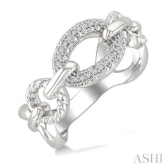 1/10 Ctw Single Cut Diamond Oval Shape Rope Link Ring in Sterling Silver