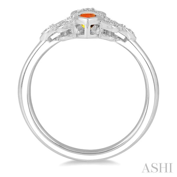 8x4 MM Marquise Cut Amethyst & 6X3 MM Marquise Cut Citrine and 1/50 ctw Round Cut Diamond Fleur De Lis Ring in Sterling Silver