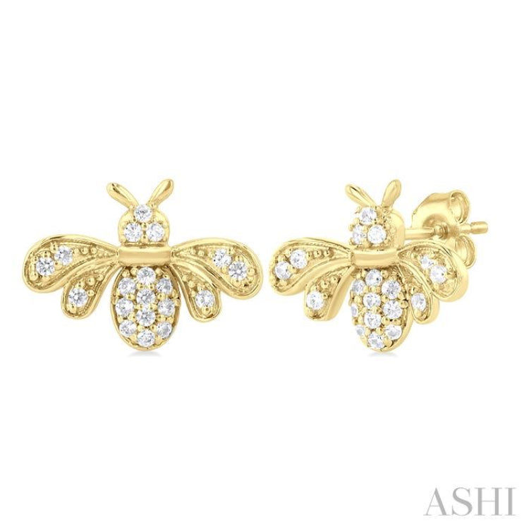 1/8 Ctw Petite Bumble Bee Round Cut Diamond Fashion Stud Earrings in 10K Yellow Gold