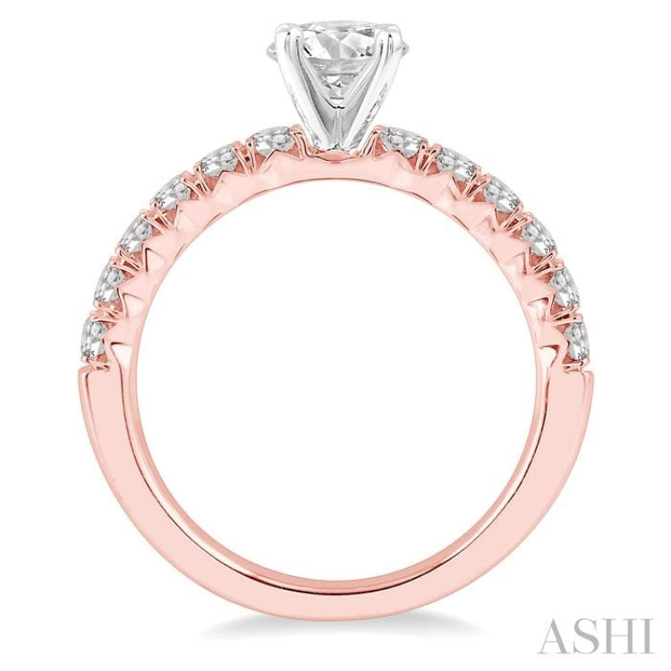 1 ctw Diamond Ladies Engagement Ring with 1/2 Ct Round Cut Center Stone in 14K Rose And White Gold
